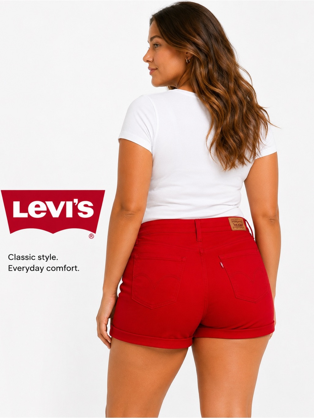 Levi’s Red Cuffed Denim Shorts Women’s Size 22 Plus Mid Rise Stretch